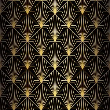 Art Deco Pattern. Vector background in 1920s style. Gold black texture Stock Illustration