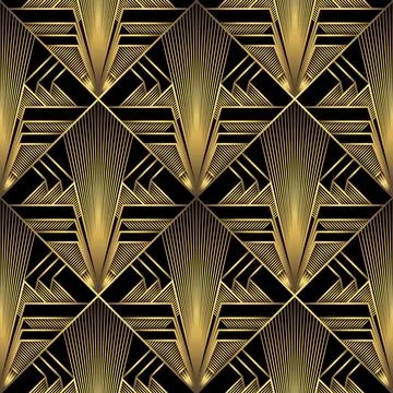 Art Deco Pattern. Vector background in 1920s style. Gold black texture 스톡 일러스트