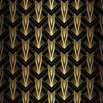 Art Deco Pattern. Vector background in 1920s style. Gold black texture Stock Illustration