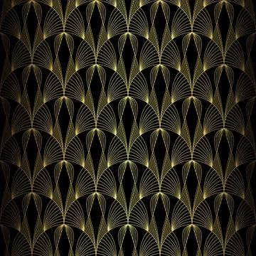 Art Deco Pattern. Vector background in 1920s style. Gold black texture Illustrazione stock