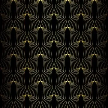Art Deco Pattern. Vector background in 1920s style. Gold black texture Stock Illustration