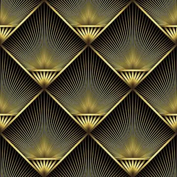 Art Deco Pattern. Vector background in 1920s style. Gold black texture Stock Illustration