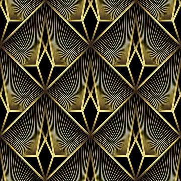 Art Deco Pattern. Vector background in 1920s style. Gold black texture Stock Illustration