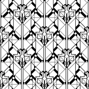 Art Deco pattern. Vector black white background. Luxury seamless ornament Illustrazione stock