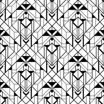 Art Deco pattern. Vector black white background. Luxury seamless ornament Stock Illustration