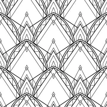 Art Deco pattern. Vector black white background. Luxury seamless ornament Stock Illustration