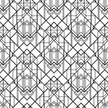 Art Deco pattern. Vector black white background. Luxury seamless ornament Stock Illustration
