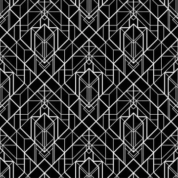 Art Deco pattern. Vector black white background. Luxury seamless ornament Illustrazione stock