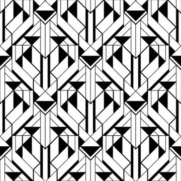 Art Deco Pattern. Vector black white background Stock Illustration