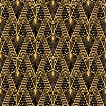 Art Deco Pattern. Vector gold black background Illustrazione stock