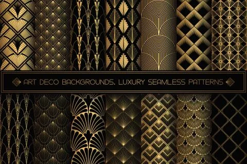 Art Deco Patterns. Seamless black and gold backgrounds. Stock Illustration