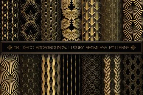 Art Deco Patterns. Seamless black and gold backgrounds. Stock Illustration