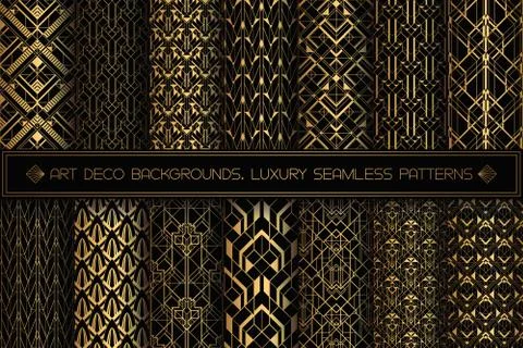 Art Deco Patterns. Seamless black and gold backgrounds. Stock Illustration