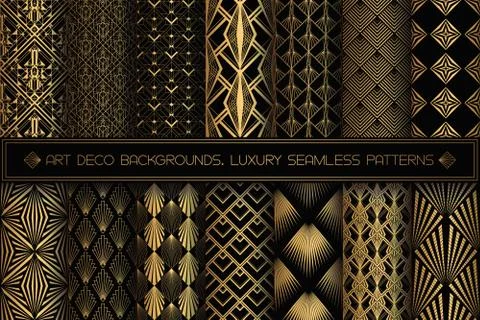 Art Deco Patterns. Seamless black and gold backgrounds. Stock Illustration