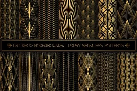 Art Deco Patterns. Seamless black and gold backgrounds Illustrazione stock