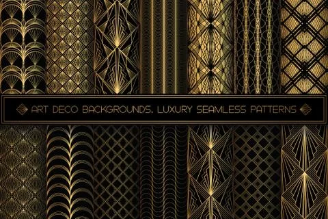 Art Deco Patterns. Seamless black and gold backgrounds Illustrazione stock