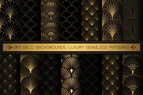 Art Deco Patterns. Seamless black and gold backgrounds Illustrazione stock