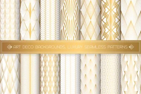 Art Deco Patterns. Seamless white and gold backgrounds Illustrazione stock