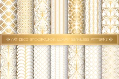 Art Deco Patterns. Seamless white and gold backgrounds Stock Illustration
