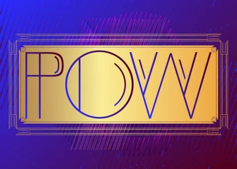Art Deco Pow expression word text. Decorative greeting card, sign with vintag 库存插图