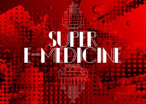 Art Deco Retro Super E-Medicine text. Decorative greeting card, sign with vin Иллюстрация