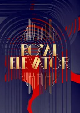Art Deco Royal Elevator text. Decorative greeting card, sign with vintage let Illustrazione stock