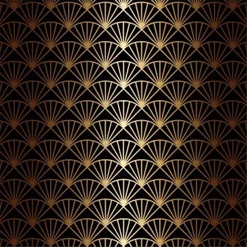 Art deco seamless pattern in gold color on an isolated black background or go Stock Illustration