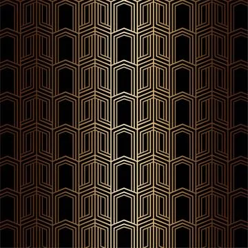 Art deco seamless pattern in gold color on an isolated black background or go Stock Illustration