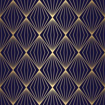 Art Deco seamless pattern with gold diagonal square and lines. Stock Illustration