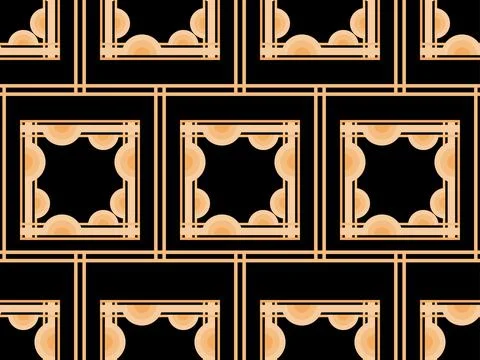 Art deco seamless pattern. Golden art line on black background. Vintage linea Stock Illustration