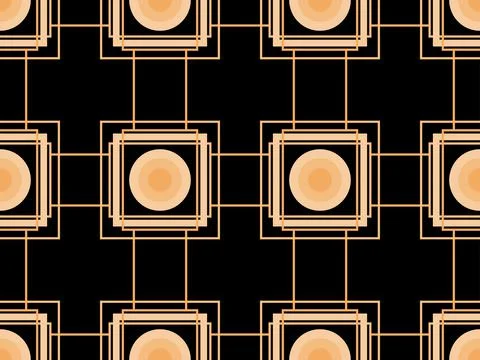 Art deco seamless pattern. Golden art line on black background. Vintage linea Illustrazione stock