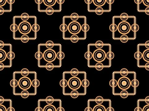 Art deco seamless pattern. Golden art line on black background. Vintage linea イラスト素材
