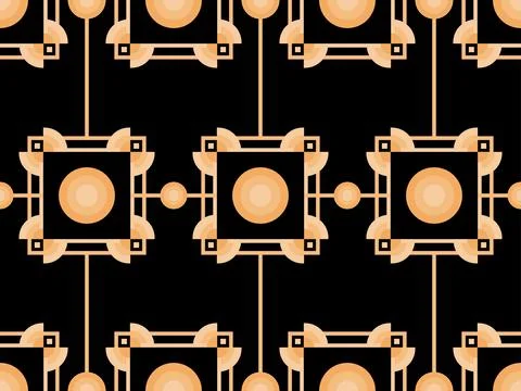 Art deco seamless pattern. Golden art line on black background. Vintage linea Stock Illustration