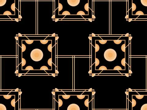 Art deco seamless pattern. Golden art line on black background. Vintage linea Stock Illustration