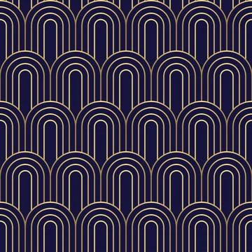 Art deco seamless pattern with golden arc or circular line, geometric repea.. Stockillustratie