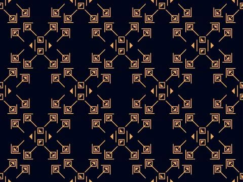 Art deco seamless pattern in a linear style. Golden lines on a black backgrou Illustrazione stock