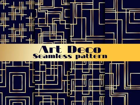 Art deco seamless pattern set. Vintage background with golden gradient. The s Illustrazione stock