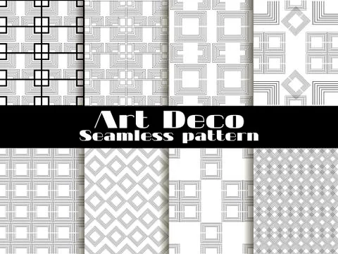 Art deco seamless patterns. Set retro backgrounds. Style 1920's, 1930's. Ve.. Illustrazione stock