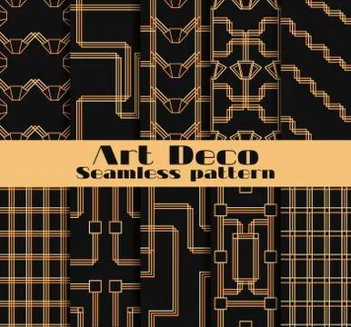 Art deco seamless patterns. Set of ten geometric backgrounds. Style 1920's, 1 Illustrazione stock