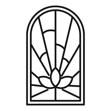 Art deco style arched window with lotus ornament Stock Illustration