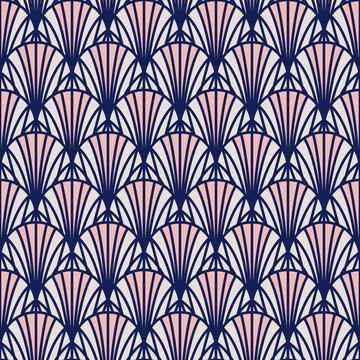 Art Deco style seamless pattern texture with arch scales in blue and pink イラスト素材