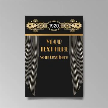 Art Deco template golden-black white, A4 page, menu, card, invitation, Stock Illustration