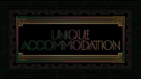 Art Deco Unique Accommodation text. Colorful decorative greeting card, sign w Stock Illustration
