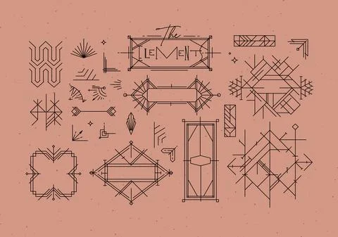 Art deco vintage design elements powder coral Stock Illustration