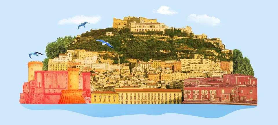 Art design or collage about Napoli building at Italy Ilustración de archivo