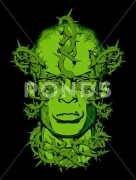 Art digital graphics, mysticism; head monster,fantasy,fear,terror,phobia Stock Illustration
