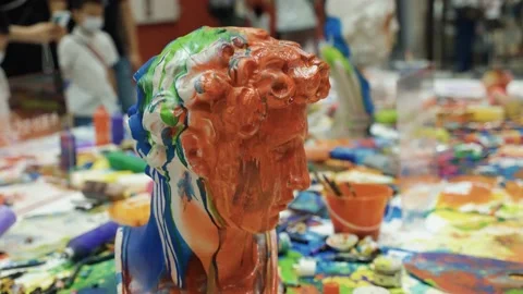 Art on display in the gallery, installation, modern art. Stock Footage 163319907