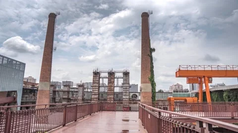 Art District red brick chimney air corridor Stock Footage 202150679