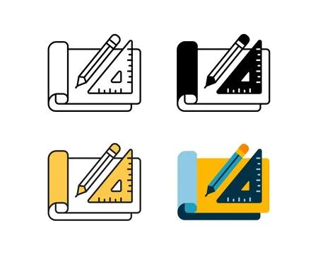 Art drawing tool icon vector design in 4 style line, glyph, duotone, and flat Stock Illustration