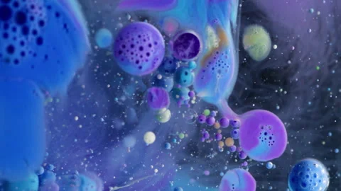 Art emulsion bubble paint water oil fluid mix Stock Footage 321138672